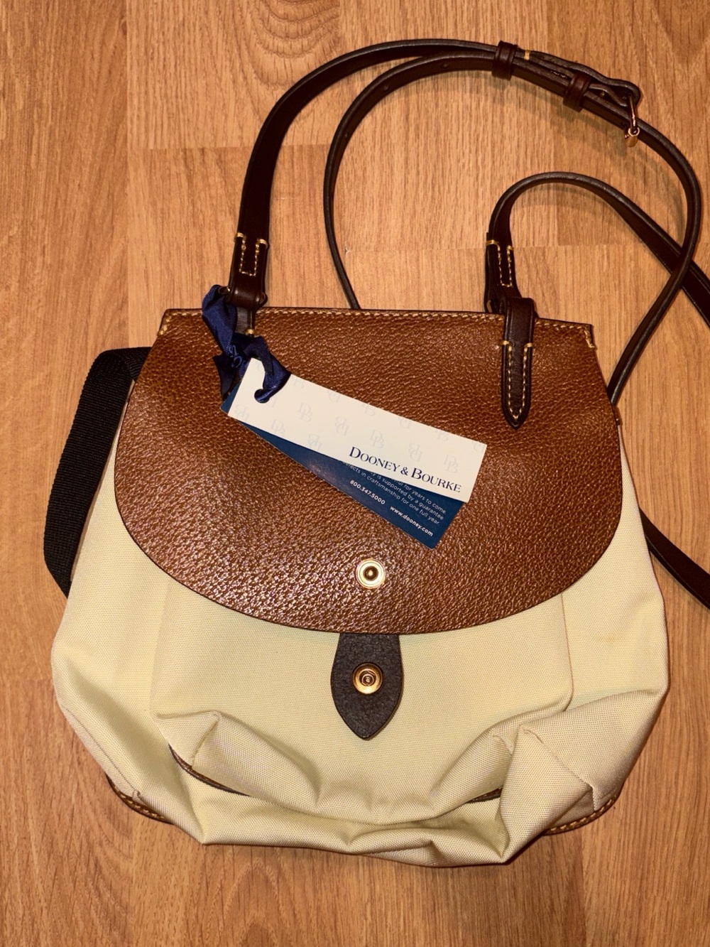 NWT Dooney & Bourke Cream and Brown Leather-Trim Crossbody Bag